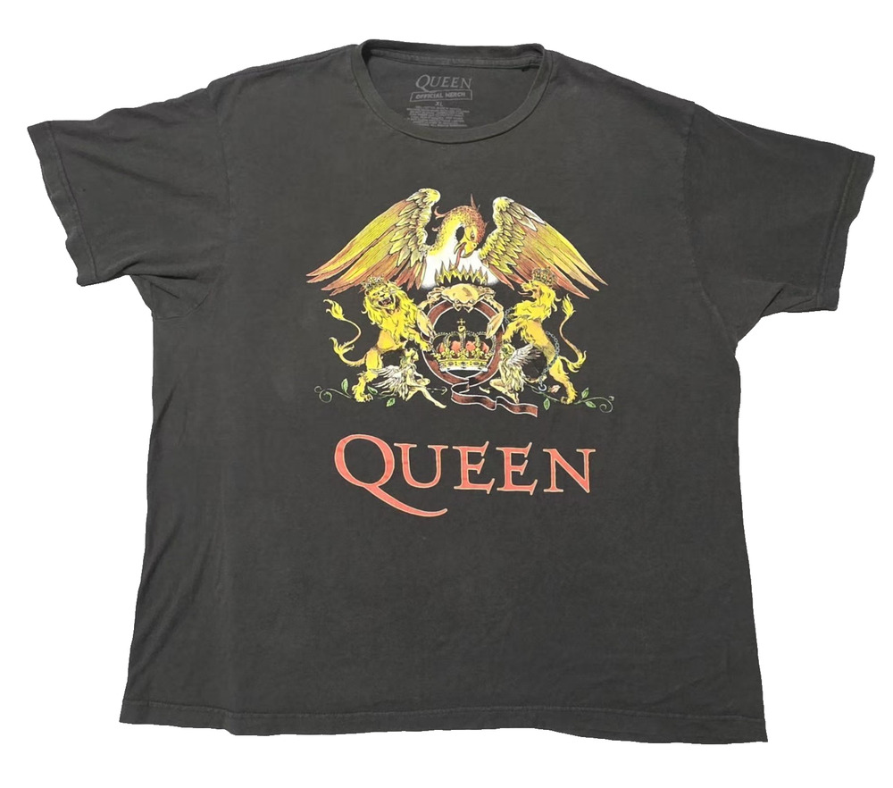 Queen Band T-Shirt XL Gray Official Merch Crest Logo Graphic Tee VTG Look
